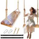 Wooden Swing,Seat 24"x 8"x 1.2,500lbs,Adjustable Hemp Rope & Extension Tree Straps 100 inch,Outdoor Wood Swing,Wood Swings for Adults Kids (Classic)