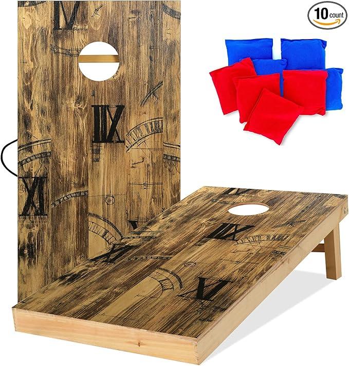 UKASE Solid Wood Regulation Size Cornhole Set Portable Bean Bags Toss Game with Durable Wood Grain Printed Surface and Underneath for Indoor and Outdoor, 2ft x 4ft, Letter Printed