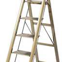 GameGem 5 Step Ladder for 10 Feet High Ceiling, Lightweight Aluminum Folding Step Stool with Convenient Handgrip, Stepladders with Anti-Slip and Wide Pedal for Home Use Space Saving - Gold