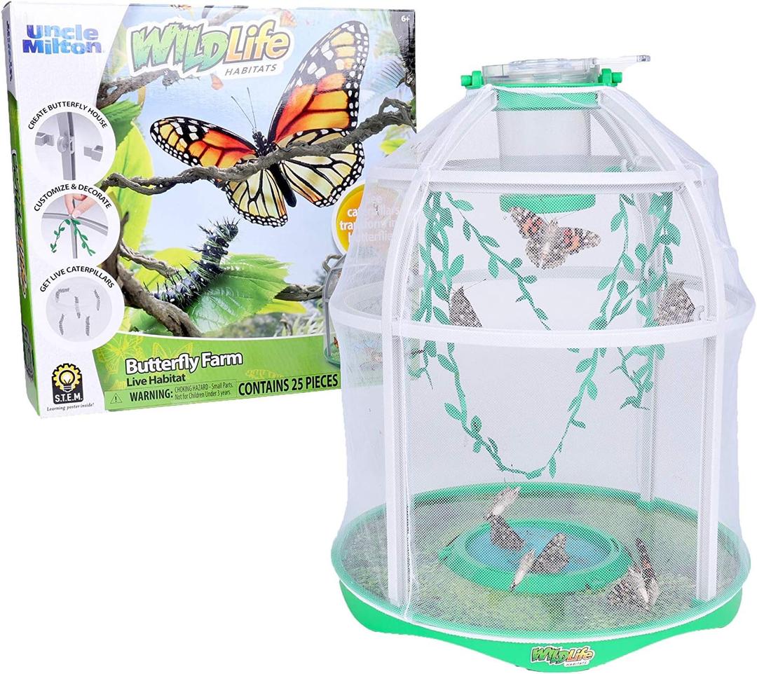 Uncle Milton Butterfly Farm Live Habitat - Observe Caterpillars Transform Into Butterflies, STEM Toy, Great Gifts for Boys & Girls Ages 6+