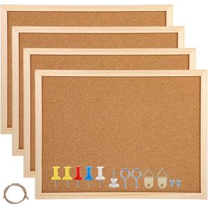 4 Pack Cork Board Bulletin Board Notice Pin Square Pin Wall Mounted Cork for Office Home and School, 15.7 x 12 Inches