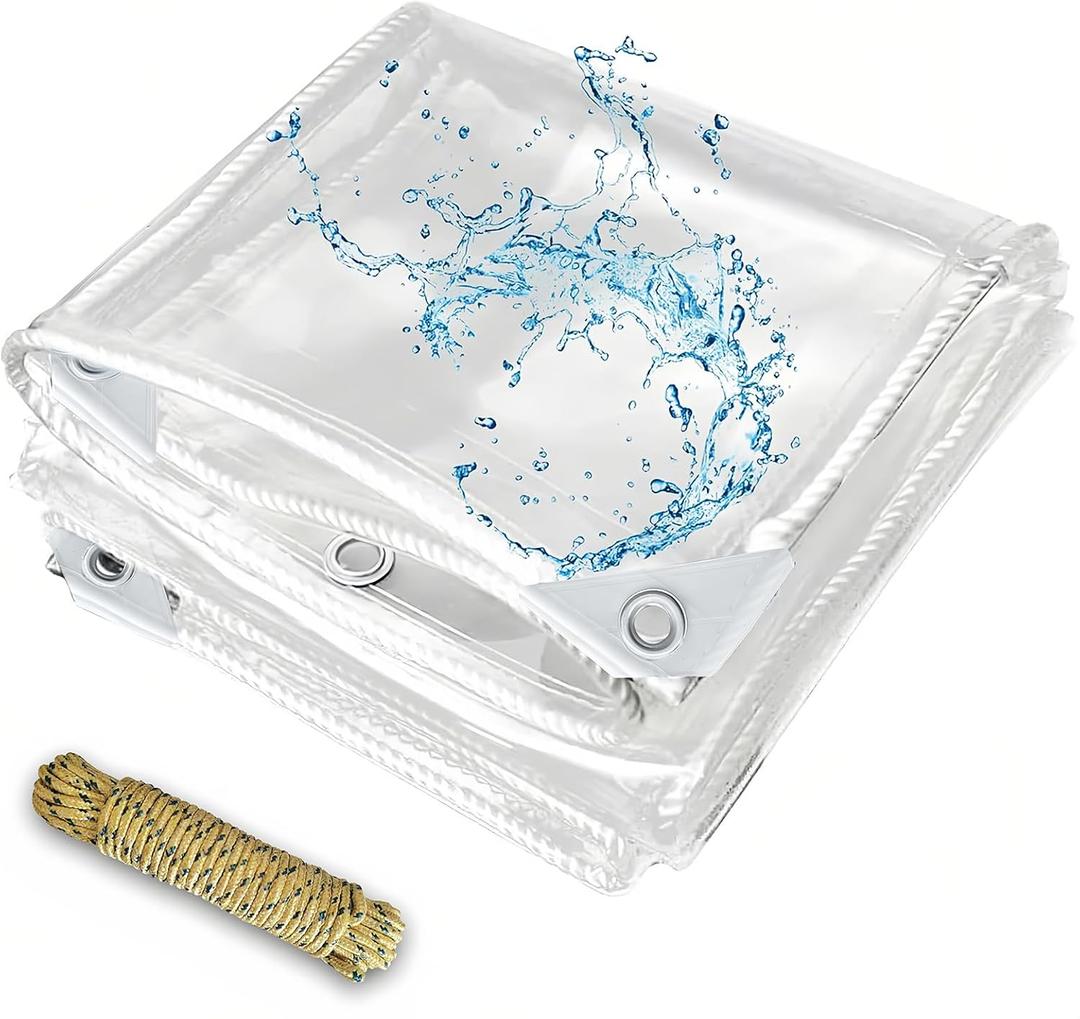 3 x 6 FT Clear Tarps Heavy Duty PVC Vinyl 14 Mil Thick Tarpaulin Glass Tarpaulin with Metal Grommets, Protects Against Water, Tear, Cold Weather Resistan for Greenhouse Balcony Garden