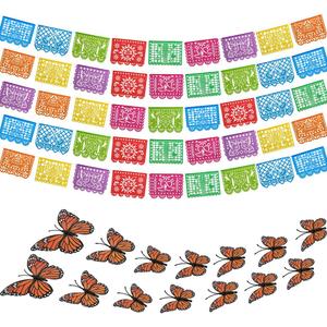 57Pcs Mexican Party Decorations, 90FT Papel Picado, Fiesta Party Decorations, Mexican Party Banners, Day of The Dead Decorations, Dia De Los Muertos Decorations with Butterfly