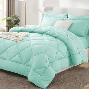 CozyLux Full Size Comforter Sets Mint Green - 7 Pieces Bed in a Bag Full, Luxury Soft Bed Set for All Seasons, Bedding Set with Down Alternative Comforter, Sheets, Pillowcases & Shams