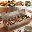 Ferrochef 6 Compartments Stainless Steel Chilled Condiment Tray, Garnish Tray with 6 Removable Compartments, Chilled Condiment Dispenser with Lid, Fruit Serving Containers