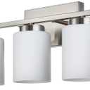 VINLUZ Brushed Nickel 5 Light Bathroom Light Fixtures Metal Base Wall Mount Lighting with Milky White Frosted Glass Shade Bath Wall Sconces for Mirror,Hallway,Bedroom