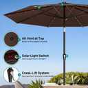 AreShark 9FT Patio Umbrella with Solar Lights, 32 Lighted Pool Umbrella w/Tilt and Crank, Outdoor Table Solar Umbrellas for Garden, Deck, Backyard, Pool and Beach, Light Brown
