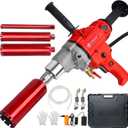 Diamond Core Drilling Machine, Handheld Dry and Wet Core Drill Rig, 1-1/4"Threaded Shaft, Equipped with Wet Drill Bits 1.25", 2.5", 3.25",4"and Water Pump Set, for Concrete Bricks and Stones