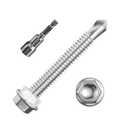 (150Pcs) #141-1/2" Hex Washer Head Self Drilling Screws, 410 Stainless Steel Metal SheetScrewsTEK Screws, Sheet Metal Self Tapping Screws (Silver)