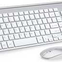Wireless Keyboard and Mouse Ultra Slim Combo, TopMate 2.4G Silent Compact USB 2400DPI Mouse and Scissor Switch Keyboard Set with Cover, 2 AA and 2 AAA Batteries, for PC/Laptop/Windows/Mac-Silver White