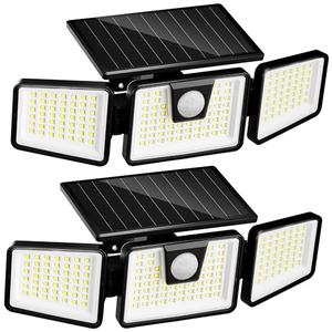 INCX Solar Lights Outdoor Waterproof, 3000 LM 156 LED Motion Sensor Outdoor Lights, 3 Heads Solar Powered Security Flood Light Motion Detected Spotlight for Patio Garage Yard Entryways, 2 Pack Black