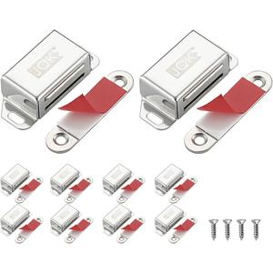 JQK Magnetic Cabinet Door Catch, Stainless Steel Closet Catches 10 Pack with Strong Magnetic, Furniture Latch 30 lbs, CC101-P10