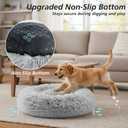 JOLLYVOGUE Calming Dog Bed Medium Size Dog, Anti-Anxiety Donut Medium Pet Bed, 27 inches Fluffy Faux Fur Round Cat Bed (Smoke Grey)