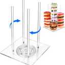 Acrylic Donut Stand with Lazy Susan Turntable Tower, Rotating Bases and 4 Support Rods, Ideal for Dessert Table, Birthday, Wedding, Baby Shower, Party(1 Pack)