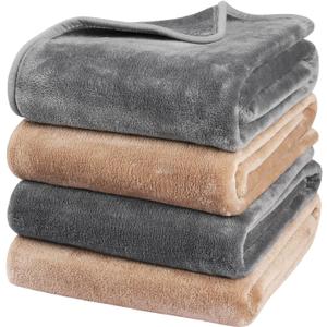 Onarway Dog Blanket Washable for Puppy: 4 Packs Dog Blankets 28x20 - Fluffy Soft Small Throw for Cat Puppy Kitten Dogs - Fleece Pet Blankets for Bed Sofa Car and Indoor - Grey and Khaki