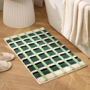 GIB Bathroom Rugs Mat 24" x 16", Extra Soft Absorbent Plush Fluffy Bath Rugs, Non-Slip Washable Bath Mats for Bathroom Floor Shower Home Decor Accessories, Dark Green Checkered