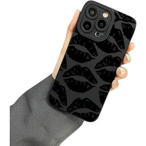 Lips Kiss Print Soft Silicone Phone Case for iPhone Compatible with iPhone 12 Pro, Black