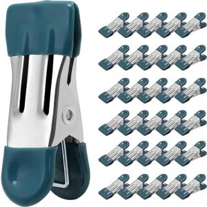 Clothes Pins Heavy Duty 30 Pack - 2.17 Inch Metal Chip Clips, Clothespins for Photo Drying Clothesline Laundry Sock, Bag Clips for Food Kitchen Stainless Steel with Rubber, Dark Green