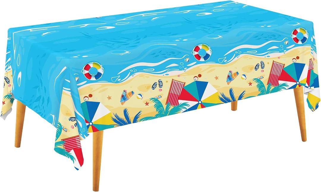Gatherfun Beach Theme Party Supplies Summer Pool Disposable Tablecloth Plastic Waterproof Table Cover for Hawaiian Party Birthday Decorations, 3 Pack 54X108inch