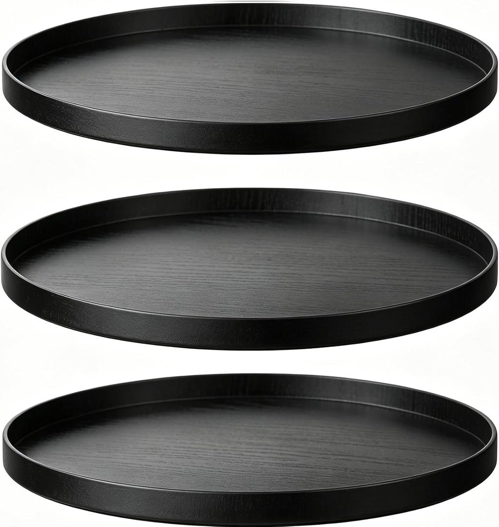 3 Pcs Round Serving Tray,13.7'' Restaurant Serving Tray with Raised Edges