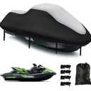 Jet Ski Cover 3 Seater,Upgraded 420D Heavy Duty Waterproof Waverunner Cover,2 Air Vent Marine Grade UV Resistant for Waverunner Polaris from 116" to 125"(Silver Black)