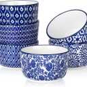 Selamica Ceramic 8 Oz Ramekins, Creme Brulee Ramekins, Oven Safe Baking Dishes/Cups for Souffle Custard Pudding, Small Bowls for Ice Cream Dip, Set of 6, Vintage Blue