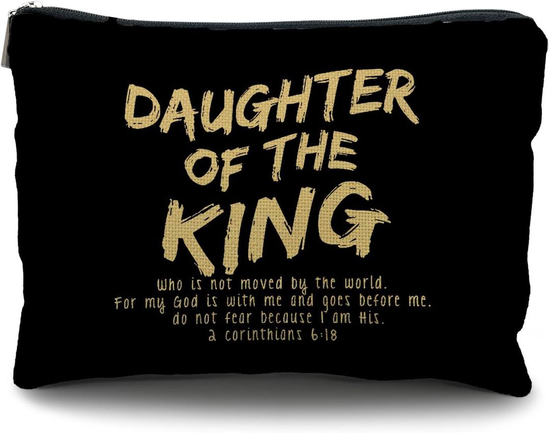 2 x bible verse makeup bagDaughter of the king makeup bagchristian makeup bag Cosmetic Baginspirational gifts for womenchristian gifts for women faithchristian gifts for girls(black and golden)