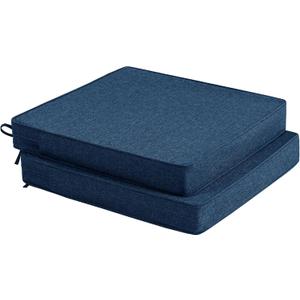 Outdoor Chair Cushions, Water-Resistant & Fade-Resistant, Patio Furniture Seat Replacement Chair Pads with Ties Zipper, Removable Cover, Non-Slip Bottom, Set of 2, 18.5 x 16 Inch, Navy Blue, 18.5" x 16" 2 Pack
