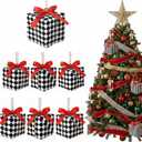 12 Pcs Christmas Black and White Checkered Ornaments 2.36 Inch Checkerboard Buffalo Plaid Box Christmas Tree Ornaments Mini Xmas Presents for Holiday Party Crafts Gift Decorations