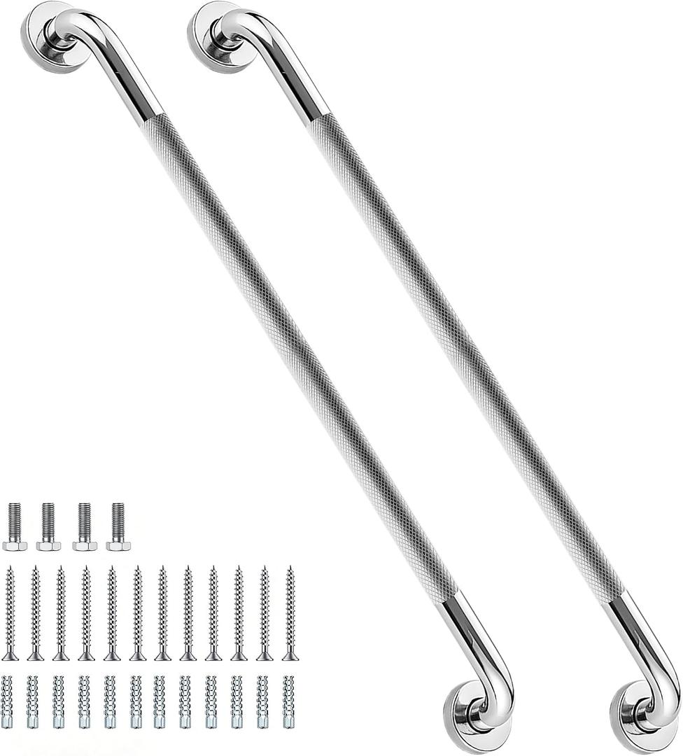 36 Inch Shower Grab Bar 1.25" Dia, 2 Pack Chrome Anti Slip Bathroom Grab Bar, 304 Stainless Steel Knurled Handicap Grab Bars, Safety Support Handrail,Bath Shower Handle for Elderly Injury Senior