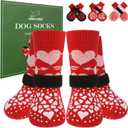EXPAWLORER Dog Socks to Prevent Licking Paws, 4 Pcs Anti Slip Dog Socks with Grippers, Dog Shoes for Hardwood Floors, Dog Booties for Small Medium Large Senior Dogs, Red L (Large (4 Count), Valentine Red)