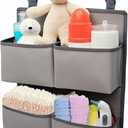 Hanging Diaper Organizer for Crib/Playpen/Bassinet Hold 80+ Diapers - 4 Deep Pockets-H19in x L15 in Changing Table Diaper Holder - Hanging Diaper Storage Stacker Nursery Caddy - Gray
