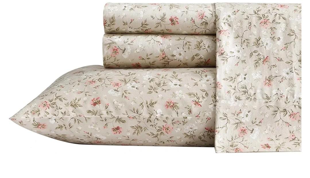 Laura Ashley - King Sheet Set, Buttery-Soft Bed Sheets with a Naturally Silky Smooth Cotton Sateen Lightweight Feel - Matching Pillowcases & Fitted Sheet (Bonnie Beige)