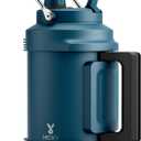 1 Gallon Insulated Water Bottle for Sports: Meoky 128 oz Triple Wall Vacuum Stainless Steel Water Jug - Top and Side Handles, Cold for 48 Hrs, 2-in-1 Straw and Spout Lid, Leak Proof for Hiking (Denim)