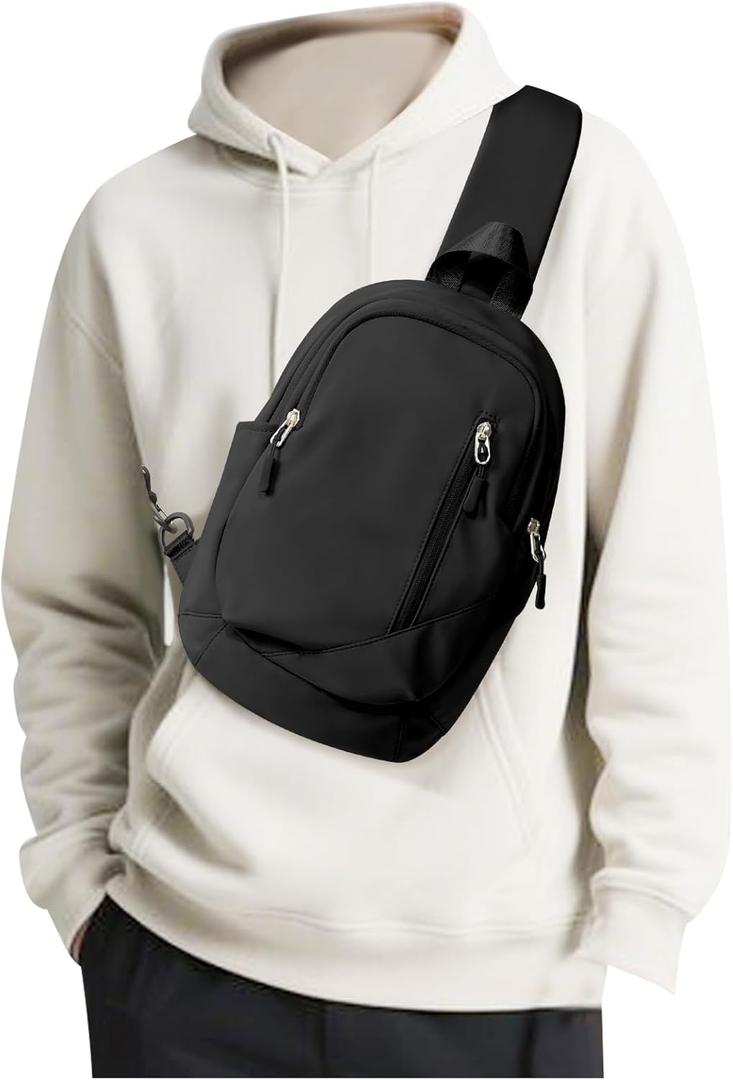 SEAFEW Small Black Sling Crossbody Bag for Men Women, Tactical Backpack Shoulder Daypack Mini Anti-Theft Motorcycle Chest Bags, Small One Strap Backpack for Casual Travel Hiking Outdoor Sports