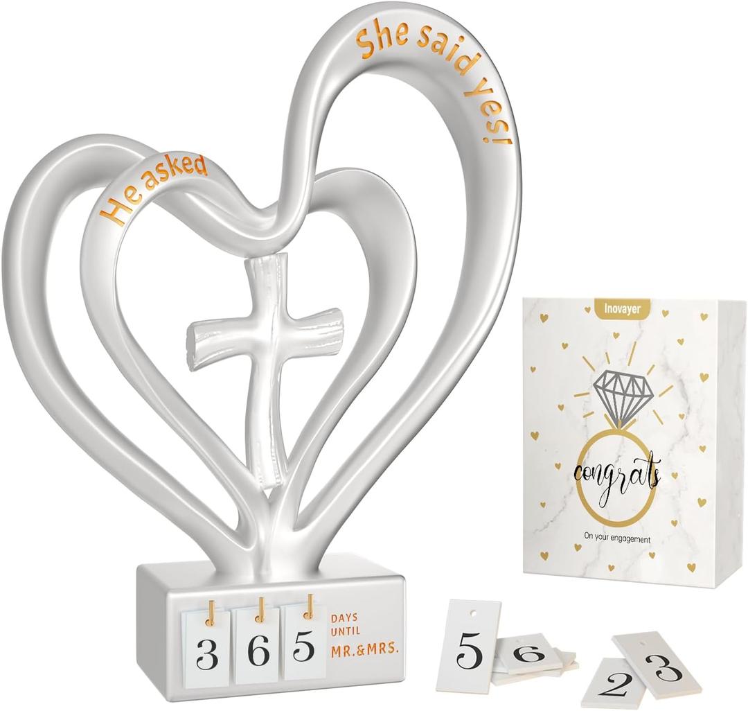 Engagement Wedding Gifts for Couples, Wedding Countdown Heart Sculpture, She Said Yes Decorations, Engagement Gifts for Bride Her, Valentines Day Gift for Her or Him