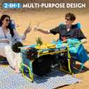 2-in-1 Beach Cart with Big Wheels for Sand, Folding Utility Wagon with Chair Holder, Cooler Bag, Mesh Storage, 4 Cup Holders, Umbrella Rack, Supports 100 lbs for Beach Camping Shopping, Palm Print