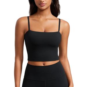 CRZ YOGA Butterluxe Cami Longline Sports Bras for Women - Square Neck Adjustable Padded Workout Crop Tank Top Camisole (Small, Black)