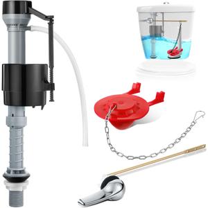 Saillong Universal Toilet Flusher Replacement Kit, Include Fill Valve, 2 Inch Rubber Flapper with Chain, Front Mount Handle Lever, Adjustable Water Level Toilet Tank Replacement Kit(Red)