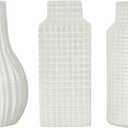 Deco 79 Ceramic Geometric Decorative Vase Dimensional Textured Centerpiece Vases with Varying Shapes and Grid Patterns, Set of 3 Flower Vases for Home Decoration 3" W, 8" H, Cream