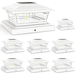 APONUO 5x5 Solar Post Cap Lights White, 8 Pack Solar Fence Post Lights - Adjustable Brightness Warm White, IP64 Waterproof, Vintage Edison Bulb - Fits 4x4 5x5 6x6 Wood Vinyl Fence & Deck Posts