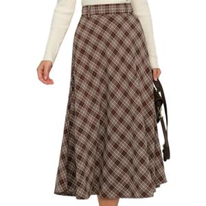 RIHOAS Long Plaid Skirt for Womens High Waist A line Flared Pleated Vintage Tartan Midi Skirts (XL)