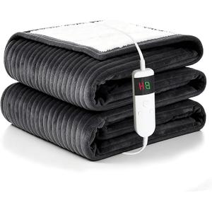 Heated Blanket Electric Throw, Soft Flannel Heating Blanket with 8 Hours Auto Off 10 Fast Heating Levels Machine Washable Sherpa Heated Blanket with Overheating Protection