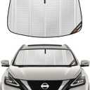 Windshield Sun Shade for Nissan Murano 2019-2024 with Rearview Mirror Camera Option. Full Coverage Rearview Mirror Shade for Ultimate Protection (Shiny Silver (Upgrade))