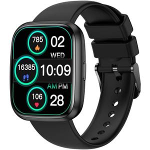 Smart Watches for Men/Women, 1.75" Bluetooth Call, AI Voice Smartwatch, 24/7 Heart Rate Monitor, Blood Pressure/SpO2/Sleep Tracker, IP68 Waterproof, 100+ Sports Fitness Tracker for Android iOS Black