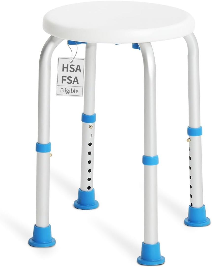 Adjustable Shower Chair for Inside Shower, HSA/FSA Eligible Round Shower Stool for Inside Bathtub, Tool-Free Shower Seat for Elderly/Senior/Disabled/Pregnant