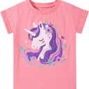 Funnycokid Little Girls T Shirt for Toddler 3-7 Years Kids Tee Graphic Short Sleeve Clothes Tops (Pink)