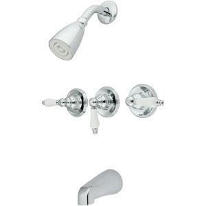 Kingston Brass KB231PL Tub and Shower Faucet with 3-Porcelain Lever Handle, Polished Chrome,5-Inch Spout Reach