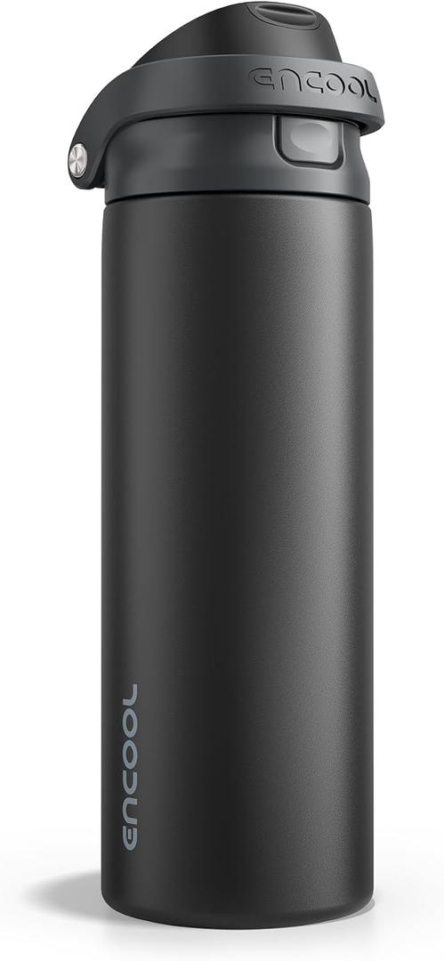 ENCOOL Leakproof Insulated Water Bottle with Straw Dual-Sip Water Bottle Bag-Safe Design for Work, Commute & Gym Keeps Drinks Cold All Day, 32 oz, Jet Black