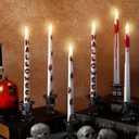 6 Pcs Halloween Flameless Taper Candles 11 Inch Long Red White Battery Operated LED Bloody Handprints Candles Haunted Table Centerpiece for Holiday Party Table Decor